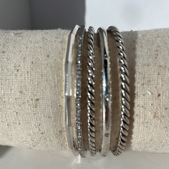 David Yurman Stax- 5 Silver and Diamond Cuffs Combined into one Cuff Bracelet - Picture 4 of 16
